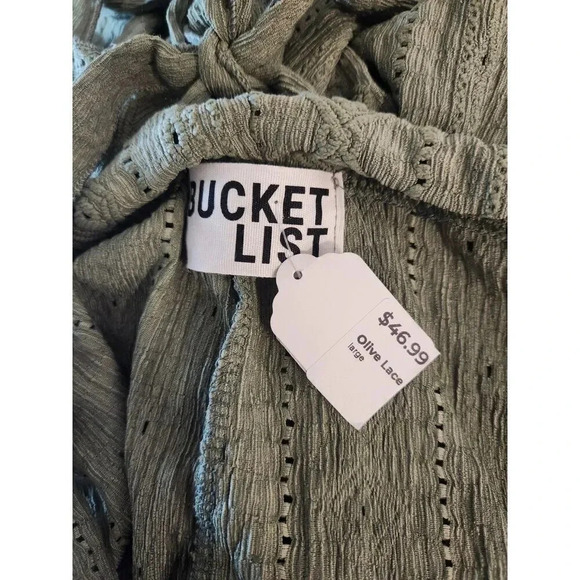 NWT BUCKETLIST Suspender Pants in Olive Lace Eyelet Wide Leg Overalls - Picture 4 of 9